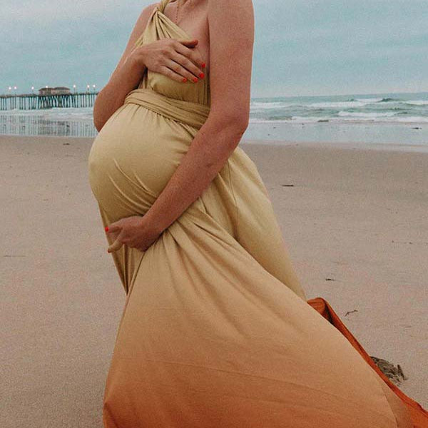 Momsmood Drawstring Gradient Color Backless Photoshoot Maternity Maxi Dresses