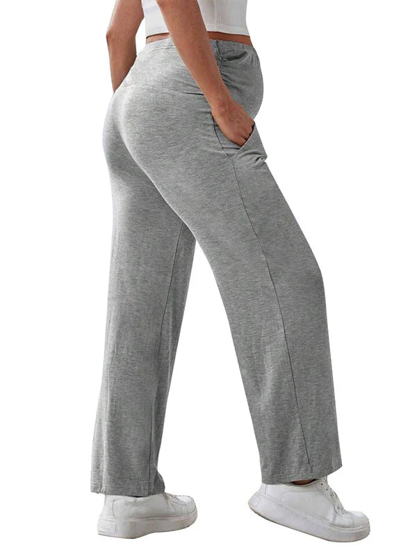 Momsmood Solid Color Pockets Over The Belly Comfy Loose Wide Leg Cozy Casual Daily Trousers Maternity Yoga Workout Pants