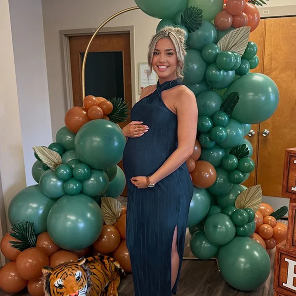 Momsmood Dark Blue Halter Neck Off Shoulder Kink Side Slit Baby Shower Maternity Photoshoot Maxi Dress