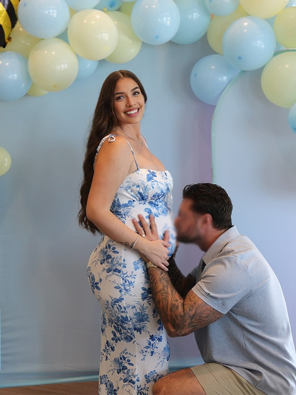 Momsmood Lace-up Spaghetti Strap Stamp Duty Party Banquet Baby Shower Maternity Photoshoot Maxi Dress