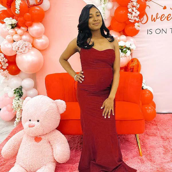 Momsmood Red One Shoulder Mermaid Solid Color Bodycon Evening Photoshoot Baby Shower Maternity Maxi Dress