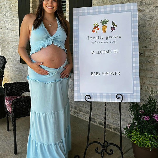 Blue 2-in-1 Ruffle Twist Backless Baby Shower Maternity Maxi Dress