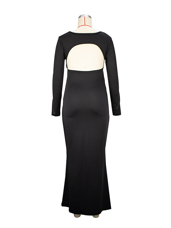 Momsmood Black Cut Out Mermaid Crop Long Sleeve Backless Bodycon Cocktail Club Party Photoshoot Maternity Maxi Dress