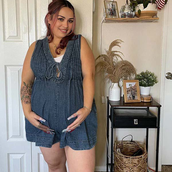 Momsmood Dark Blue Bow Pockets Draped Denim Daily Going Out Maternity Jumpsuit