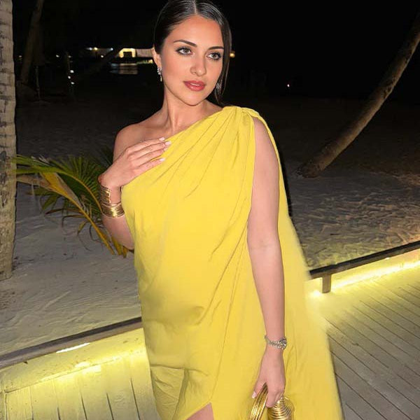 Yellow One Shoulder Side Slit Silk Banquet Maternity Maxi Dress