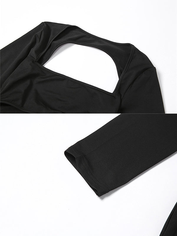 Momsmood Black Cut Out Mermaid Crop Long Sleeve Backless Bodycon Cocktail Club Party Photoshoot Maternity Maxi Dress