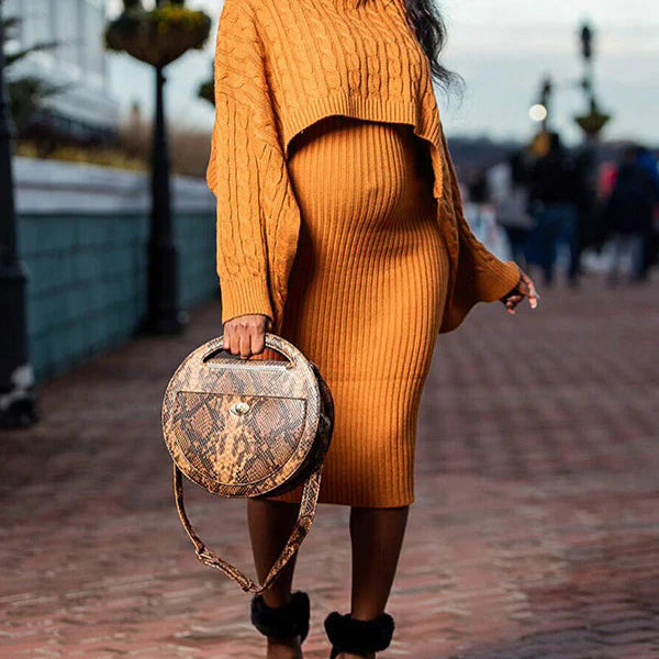 Momsmood Solid Color Knitting 2-in-1 Bodycon Baby Shower Maternity Sweater Midi Dress