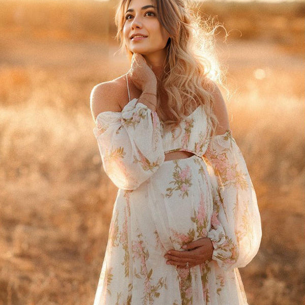 Momsmood White spaghetti strap Boho Maternity Photoshoot Dress