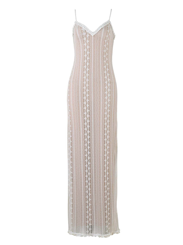 Momsmood Ivory Lace Two Piece Set Side Slit V-neck Cami Maxi Dress And Crop Cardigan Elegant Going Out Maternity Photoshoot Baby Shower Maxi Dress