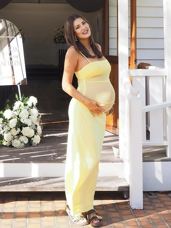 Momsmood Yellow 2-in-1 Sheer Mermaid Bodycon Fashion Vacation Party Photoshoot Baby Shower Maternity Maxi Dress