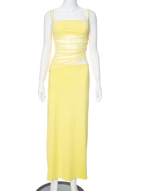 Momsmood Yellow 2-in-1 Sheer Mermaid Bodycon Fashion Vacation Party Photoshoot Baby Shower Maternity Maxi Dress