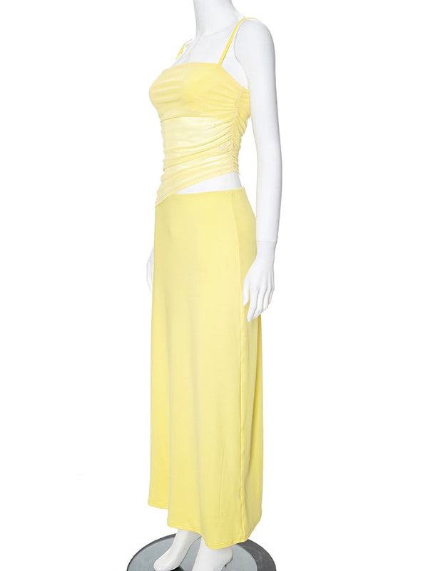 Momsmood Yellow 2-in-1 Sheer Mermaid Bodycon Fashion Vacation Party Photoshoot Baby Shower Maternity Maxi Dress