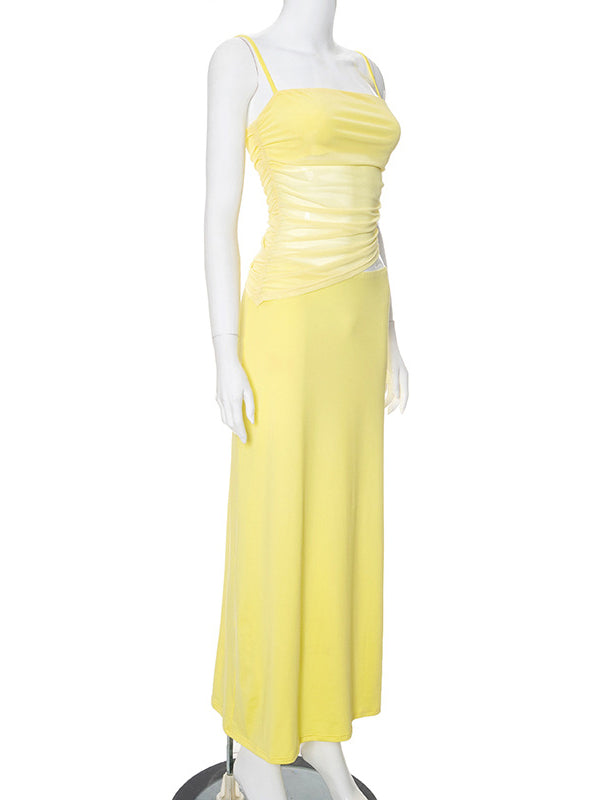 Momsmood Yellow 2-in-1 Sheer Mermaid Bodycon Fashion Vacation Party Photoshoot Baby Shower Maternity Maxi Dress