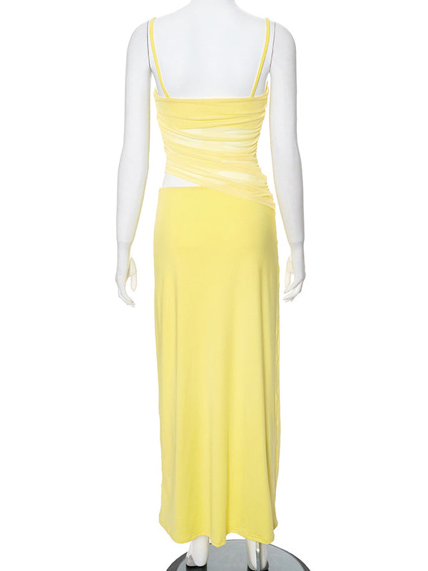 Momsmood Yellow 2-in-1 Sheer Mermaid Bodycon Fashion Vacation Party Photoshoot Baby Shower Maternity Maxi Dress