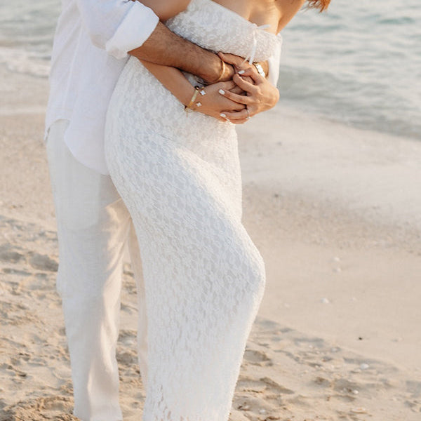 Momsmood White Lace Bow Mermaid Bodycon Elegant Photoshoot Baby Shower Maternity Maxi Dress