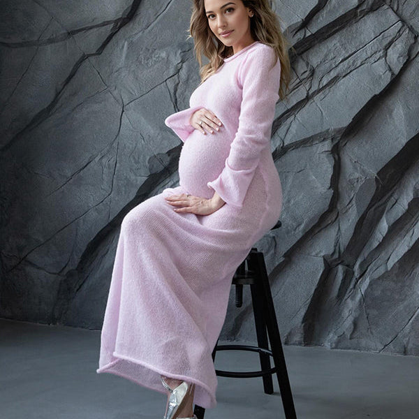 Momsmood Two Piece Light Knit Tissue Bodycon Elegant Baby Moon Cover Up Maternity Photoshoot Maxi Dress