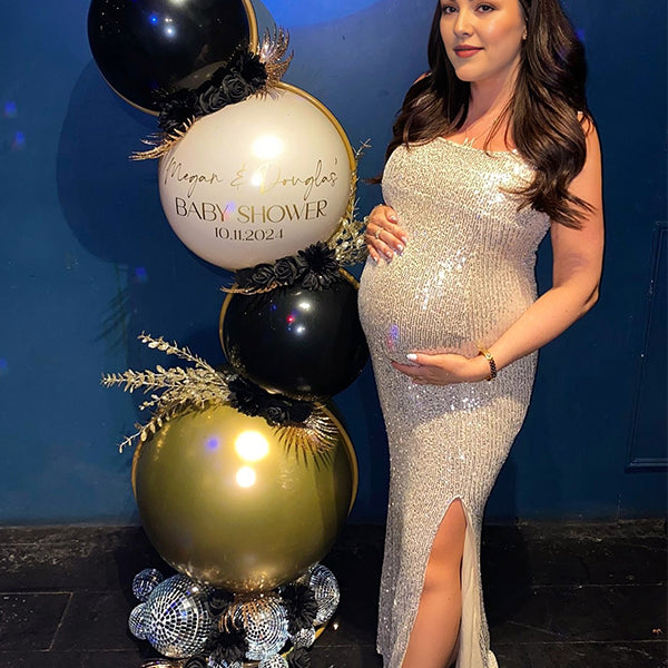 Momsmood Silver Sequin Side Slit Backless Halter Neck Bodycon Evening Christmas Party Cocktail Baby Shower Maternity Maxi Dress