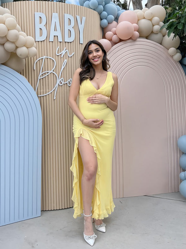 Yellow Baby Shower Dress Black And Yellow Maternity Dress Yellow Lace Baby Shower, Evening, Formal Maternity Yellow Baby Shower Dress Black And Yellow Maternity Dress Yellow Lace Baby Shower, Evening, Formal Maternity