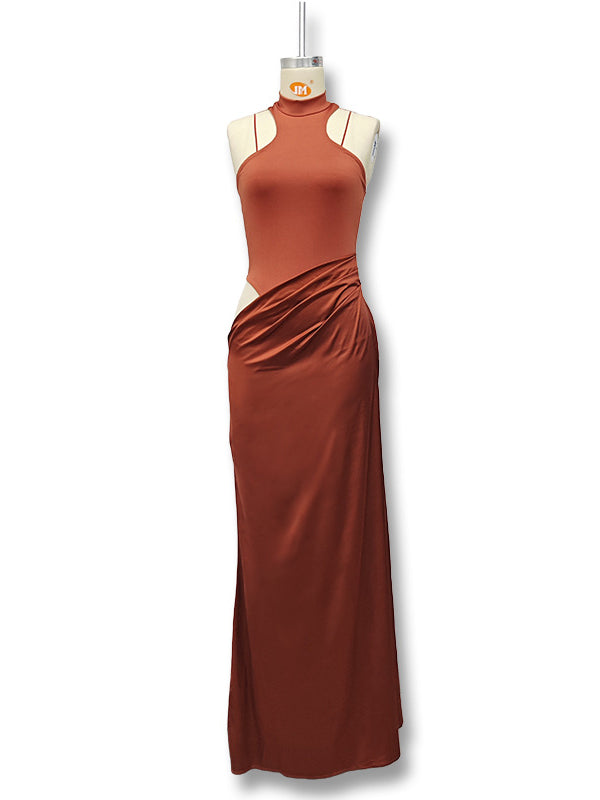 Momsmood Color Splicing Cut Out Band Neck Bodycon Elegant Party Photoshoot Baby Shower Maternity Maxi Dress