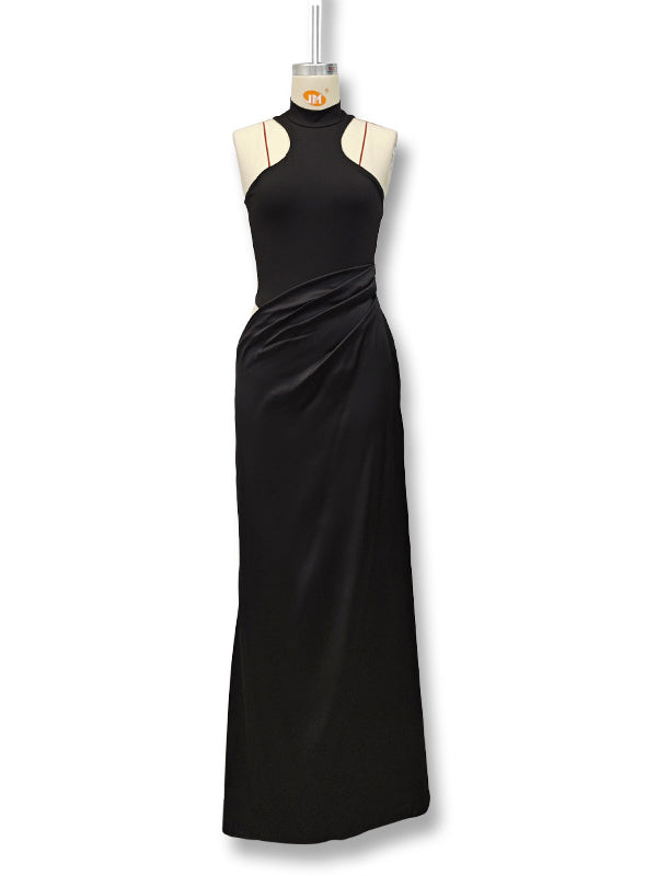 Momsmood Color Splicing Cut Out Band Neck Bodycon Elegant Party Photoshoot Baby Shower Maternity Maxi Dress