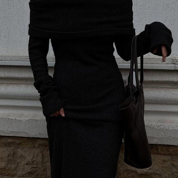 Momsmood Off Shoulder Solid Color Mermaid Bodycon Elegant Photoshoot Maternity Maxi Sweater Dress
