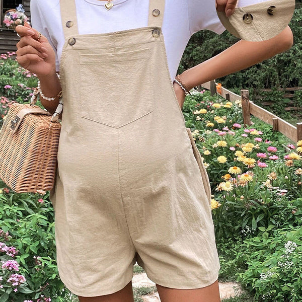 Momsmood Pockets Buttons Adjusted Daily Casual Fashion Waist Overall Pants Maternity Jumpsuit
