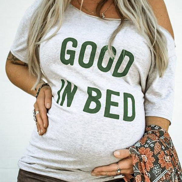 Momsmood Letters Print One Shoulder Short Sleeve and Sleeveless Daily Casual Maternity Top T-shirt