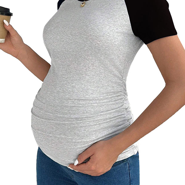 Momsmood Black Colour Blocking Short Sleeve Daily Casual Going Out Maternity Top Tee