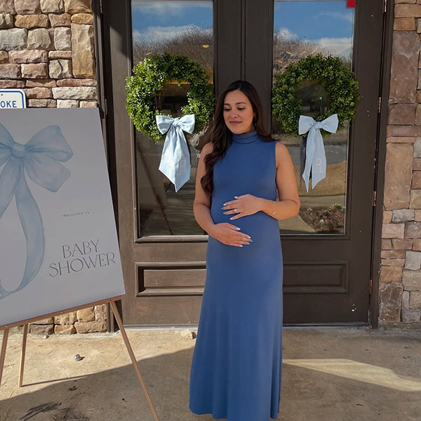 Momsmood Dark Blue High Neck Sleeveless Bodycon Mermaid Elegant Going Out Maternity Baby Shower Maxi Dress