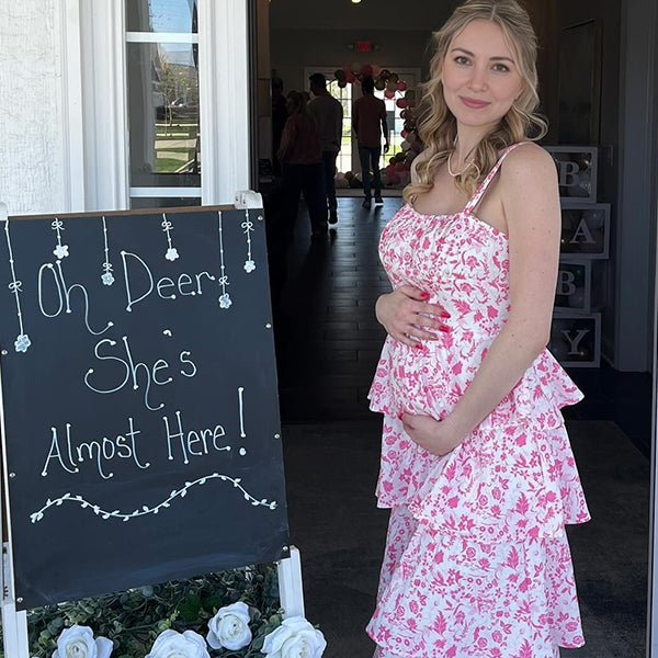 Momsmood Pink Cascading Ruffle Pleated Flowers Spaghetti Straps Bodycon Elegant Maternity Photoshoot Baby Shower Maxi Dress