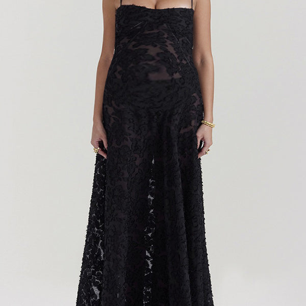Momsmood Tie Back Patchwork Flowers Spaghetti Strap Photoshoot Maternity Maxi Dresses