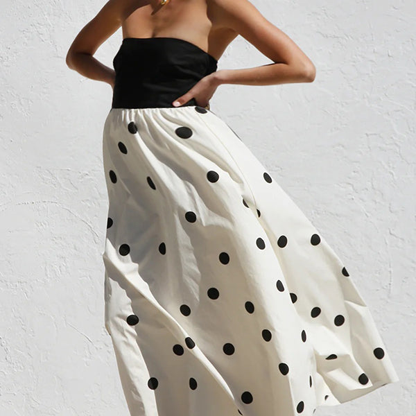 Momsmood Bandeau Splicing Polka Dots A-Line Photoshoot Maternity Maxi Dresses