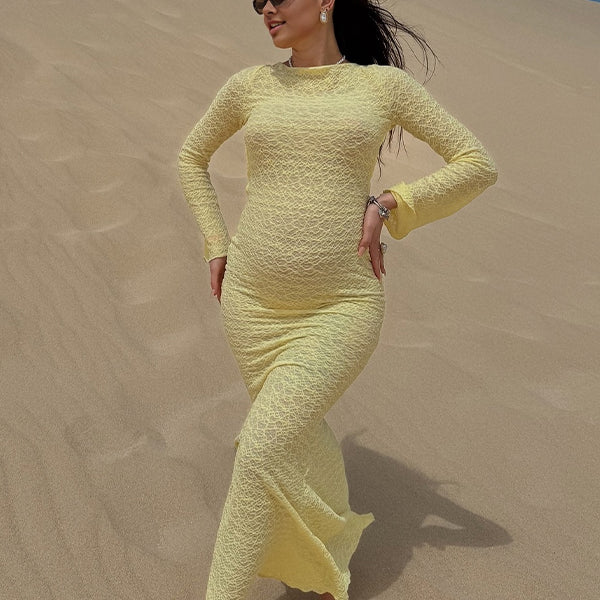 Yellow Backless A-Line Tie Back Maternity Maxi Dresses