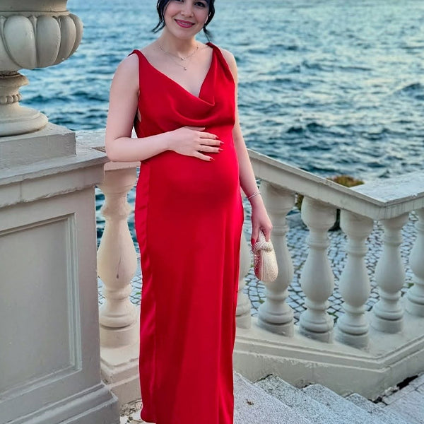 Red Backless Tie Back Homecoming Maternity Maxi Dresses