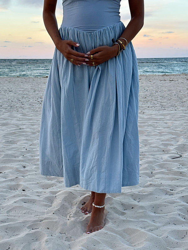 Light Blue Ruched Bodycon Maternity Photoshoot Maxi Dress
