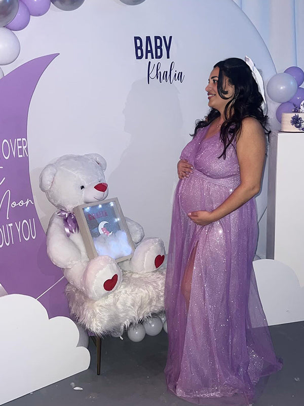 Purple Glitter Grenadine Baby Shower Maternity Maxi Dress