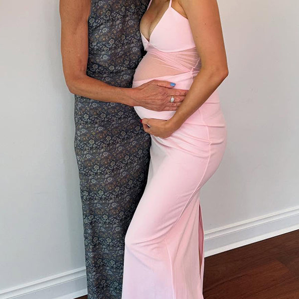 Pink Spaghetti Strap Grenadine Baby Shower Maternity Maxi Dress