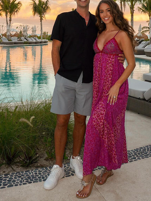 Rose Carmine V Neck Stamp Duty Boho Maternity Photoshoot Maxi Dress