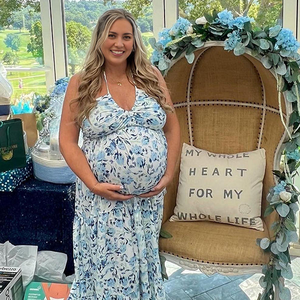 V Neck Spaghetti Strap Maternity Baby Shower Maxi Dress