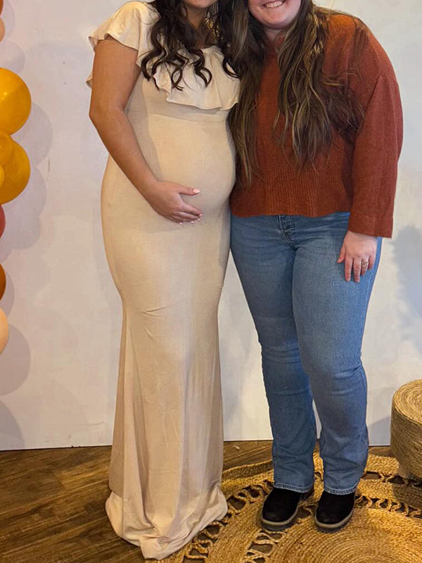 White Off Shoulder Mermaid Maternity Baby Shower Maxi Dress
