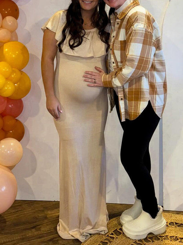 White Off Shoulder Mermaid Maternity Baby Shower Maxi Dress