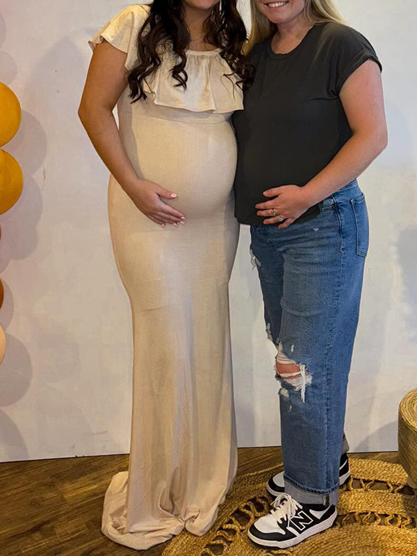 White Off Shoulder Mermaid Maternity Baby Shower Maxi Dress