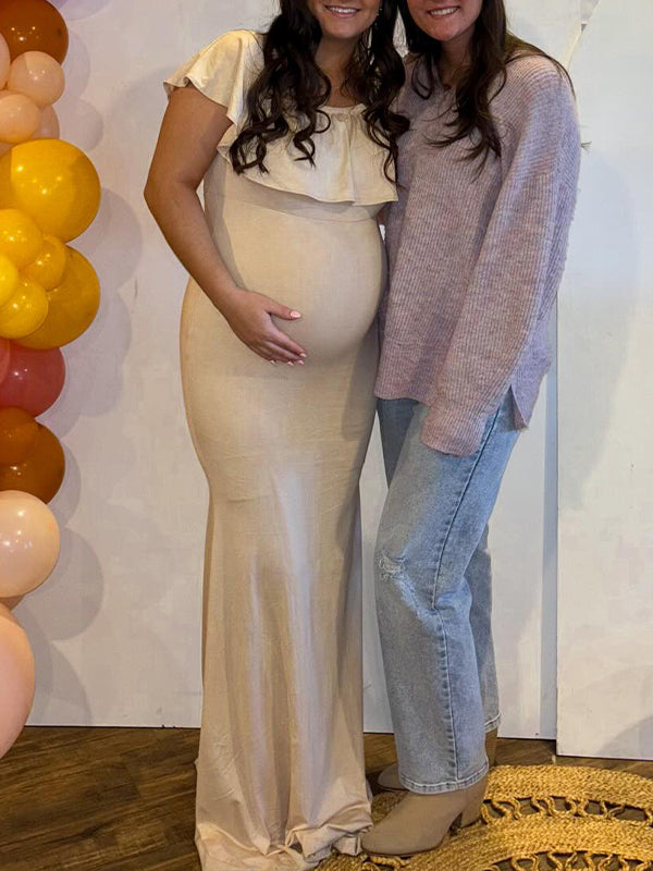 White Off Shoulder Mermaid Maternity Baby Shower Maxi Dress