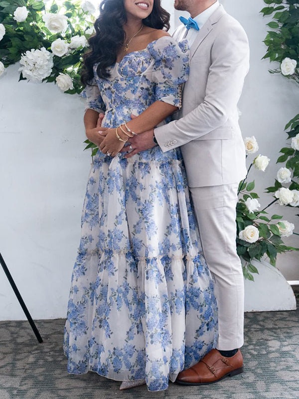 Off Shoulder Stamp Duty Maternity Baby Shower Maxi Dress