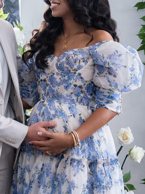 Off Shoulder Stamp Duty Maternity Baby Shower Maxi Dress