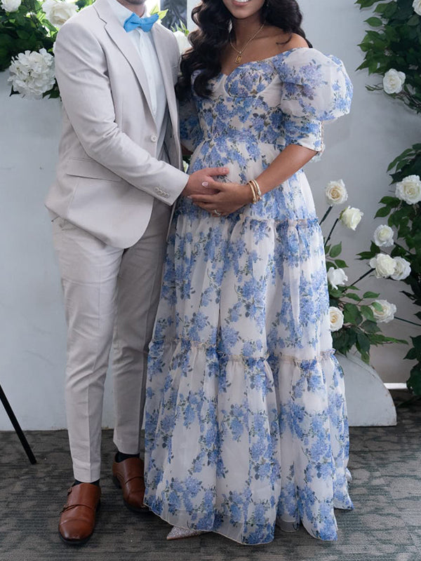 Off Shoulder Stamp Duty Maternity Baby Shower Maxi Dress