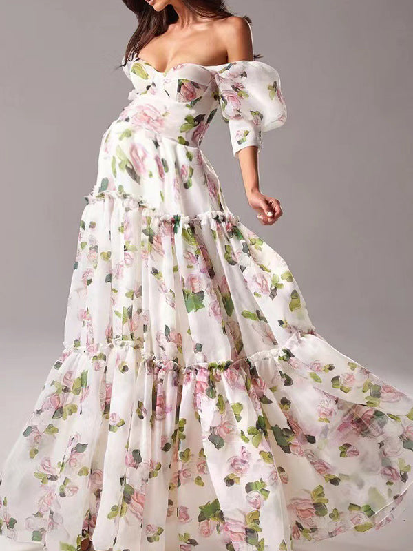 Off Shoulder Stamp Duty Maternity Baby Shower Maxi Dress