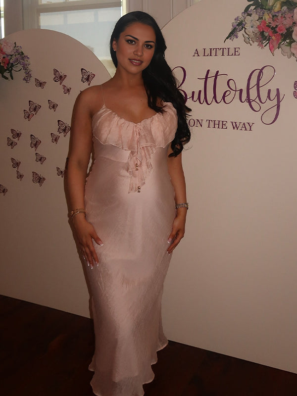 Pink V Neck Stromatolite Spaghetti Strap Maternity Baby Shower Maxi Dress