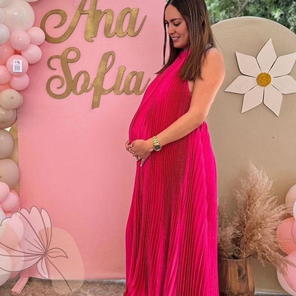 Rose Carmine Ruched Plus Size Maternity Baby Shower Maxi Dress