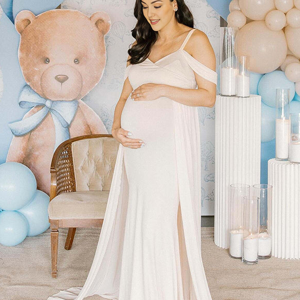 White Spaghetti Strap Grenadine Maternity Baby Shower Maxi Dress